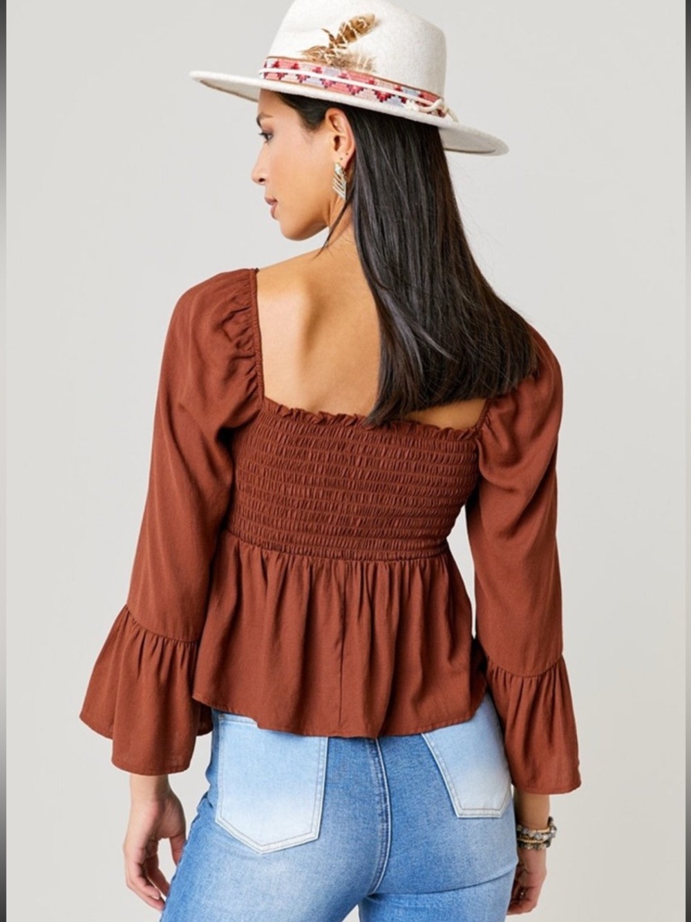 NWT Francesca’s Miami Sandra Smocked Square-Neck Peplum Blouse